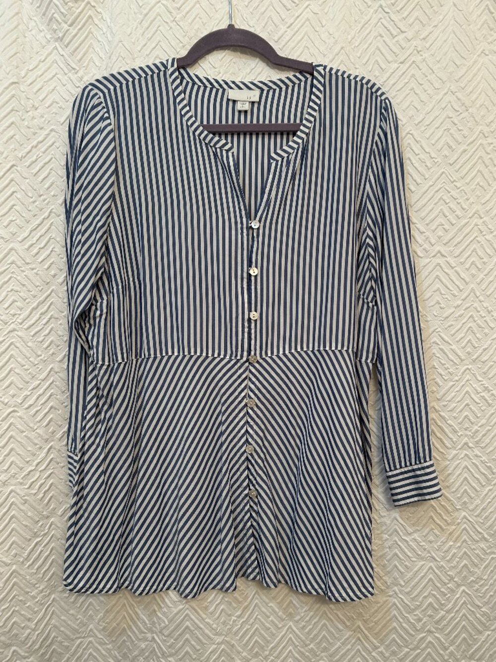 J Jill Blue White Stripe Peplum Tunic Top Shirt Coastal Chic